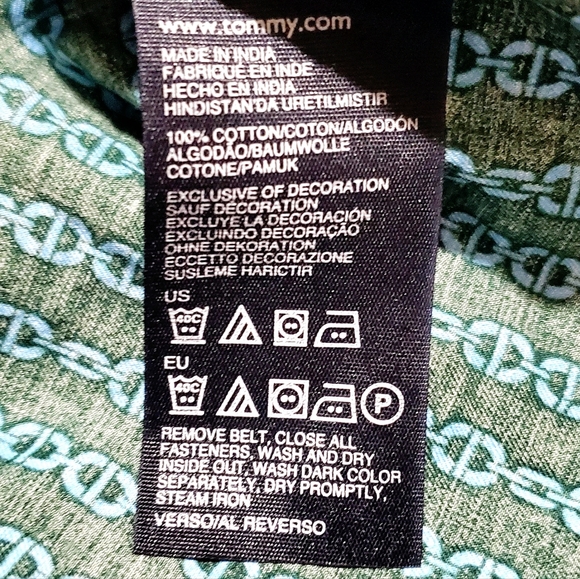 TOMMY HILFIGER SHIRT DRESS. WOMENS Sz:L GOLD BUTTONS GREEN/TEAL/BLUE CHAINLINK - Picture 9 of 10